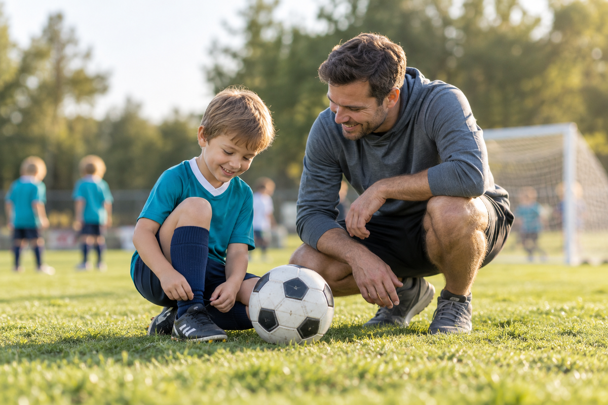 A young soccer player with a supportive parent
